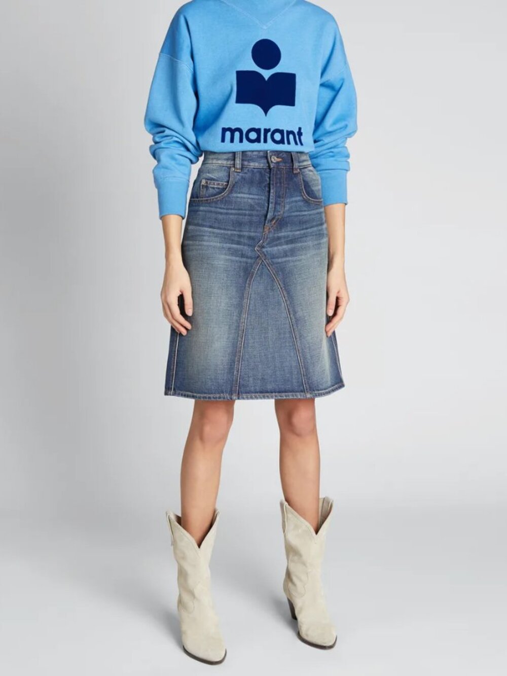Isabel Marant Etoile Fiali Light Wash Denim A-Line Midi Skirt FR 38 / US 6